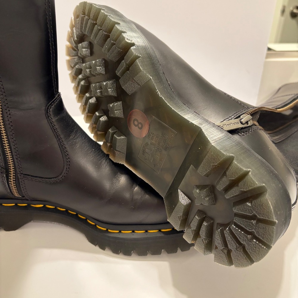 Dr. Martens Amaayah Hi Black Leather Square Toe Platform Knee High Boots Women 8 - Picture 7 of 12